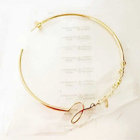 NEW Jacquemus Gold Cursive Script Logo Open Large Hoop Earrings $350 MSRP - Picture 12 of 12
